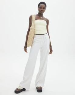 Linen Blend Tie Waist Pants