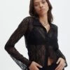 Lace Long Sleeve Button Front Top 2 Lace Long Sleeve Button Front Top -GLASSONS CLOTHING tali lace fitted cardigan black front tc131029lac
