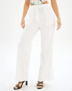 High Rise Wide Leg Cargo Pant -GLASSONS CLOTHING talia tailored crepe pant white front pw55252cot 1