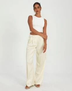 Linen Blend Tailored Pant -GLASSONS CLOTHING tally wide leg satin cargo bad to the bone front pw89476sat
