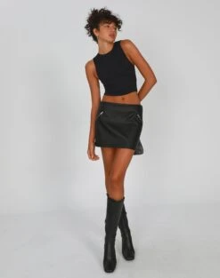 Faux Leather Zip Mini Skirt