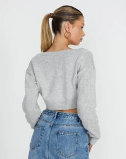 Cropped Knit V Neck Jumper -GLASSONS CLOTHING tartt v neck crop pale grey marle back kl78966knt