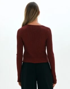 Double Tie Front Ribbed Knit Top 20 Double Tie Front Ribbed Knit Top -GLASSONS CLOTHING tracy textured tie knit red chocolate back kc90452knt