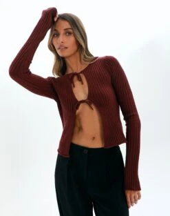 Double Tie Front Ribbed Knit Top
