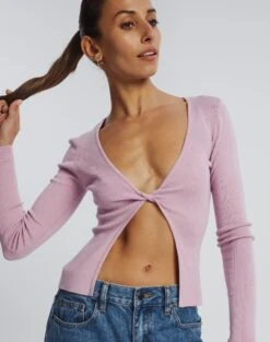 Twist Split Front Long Sleeve Knit -GLASSONS CLOTHING travi twist front longsleeve shrinking violet imageback kl63496knt