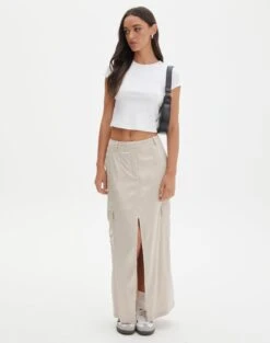 Ribbed Maxi Skirt -GLASSONS CLOTHING twiggy satin cargo midi skirt what the shell front sl104188vis 1