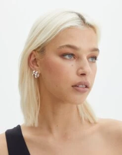 One Shoulder Split Side Knit Top -GLASSONS CLOTHING twisted plain hoop pack silver front je121822ear 1