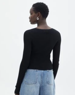 Ribbed V Neck Long Sleeve Knit 30 Ribbed V Neck Long Sleeve Knit -GLASSONS CLOTHING vance v neck black back kl79068vn