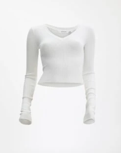 Ribbed V Neck Long Sleeve Knit 24 Ribbed V Neck Long Sleeve Knit -GLASSONS CLOTHING vance v neck milk detail kl79068vn