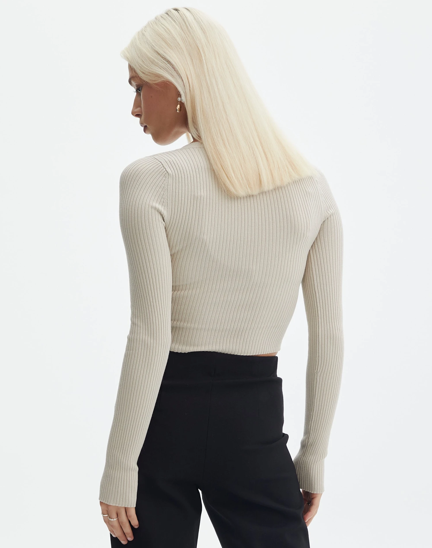 Ribbed V Neck Long Sleeve Knit 21 Ribbed V Neck Long Sleeve Knit - Image 19