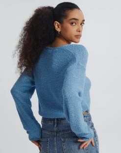 V-Neck Long Sleeve Knit Jumper 24 V-Neck Long Sleeve Knit Jumper -GLASSONS CLOTHING vester v neck knit blue yonder back kl94441slb