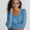 V-Neck Long Sleeve Knit Jumper -GLASSONS CLOTHING vester v neck knit blue yonder front kl94441slb
