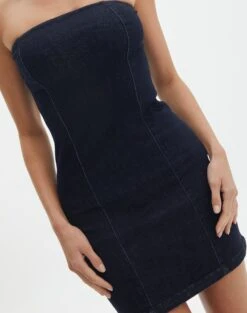 Strapless Denim Offcut Mini Dress 14 Strapless Denim Offcut Mini Dress -GLASSONS CLOTHING vn offcut denim strapless mini dress last rodeo indigo imageback ds55384vin