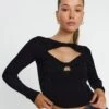 Twist Front Cut Out Long Sleeve Knit Top 2 Twist Front Cut Out Long Sleeve Knit Top -GLASSONS CLOTHING volly varigated twist knit black front kl103057ve
