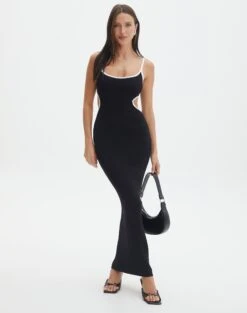 Cross Back Cut Out Knit Maxi Dress -GLASSONS CLOTHING willa cut out knit midi dress blackwhite front kd135670vis 6