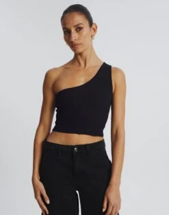 Oversized Cable Knit Long Sleeve Shrug -GLASSONS CLOTHING wirius one shoulder black front kv44069rib 1