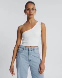 Oversized Cable Knit Long Sleeve Shrug -GLASSONS CLOTHING wirius one shoulder white front kv44069rib 1