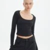Cotton Scoop Neck Long Sleeve Top -GLASSONS CLOTHING wylie wide rib scoop black front tl53892prib 6