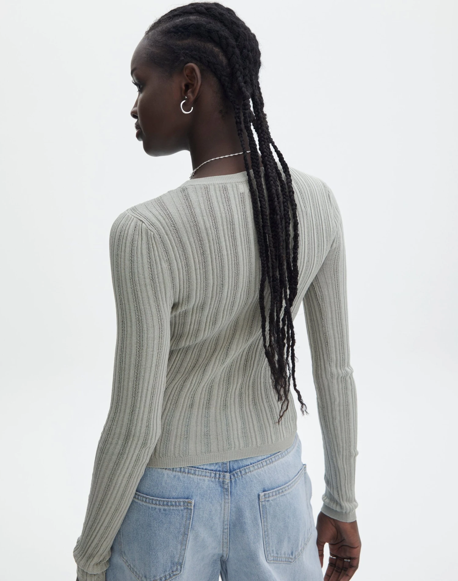 Sheer Ribbed Long Sleeve Knit Top 15 Sheer Ribbed Long Sleeve Knit Top - Image 13